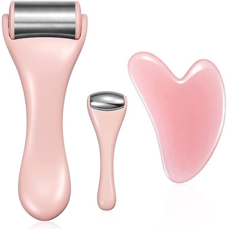 4 i 1 rostfritt stål ansiktsbehandling Jade Roller och Gua Sha Set