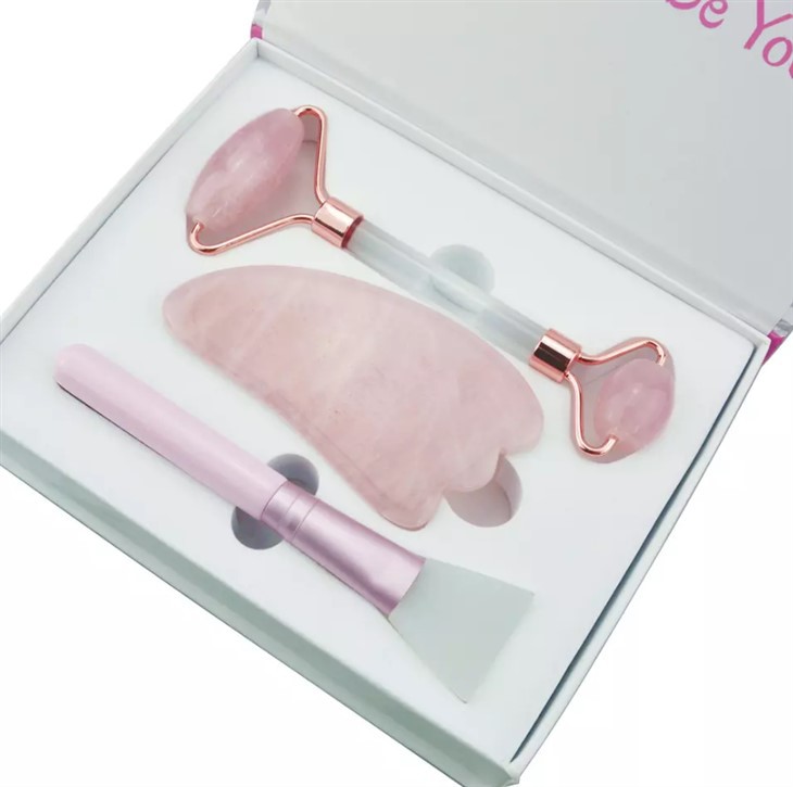 Rose Quartz Jade Roller och Gua Sha Board