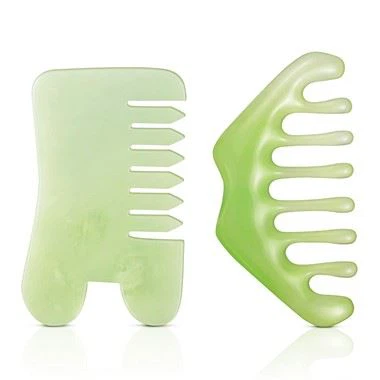 2 stycken Jade Stone Guasha Comb Massage Tool