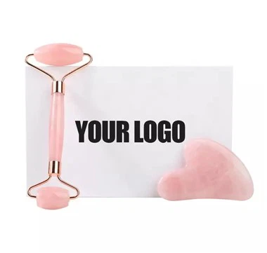 Nephrite Stone Rosa Rose Quartz Jade Roller och Gua Sha Set