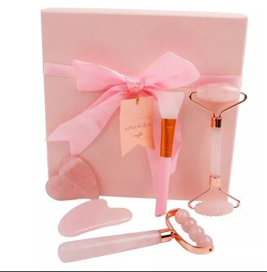 Rose Quartz Face Massage Jade Roller och Gua Sha Set
