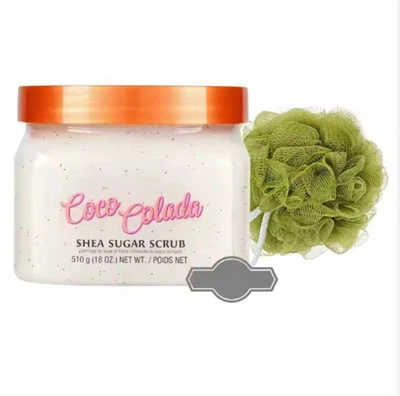 Kakao ananas shea socker exfoliator kroppskrubb med färgglad duschsvamp